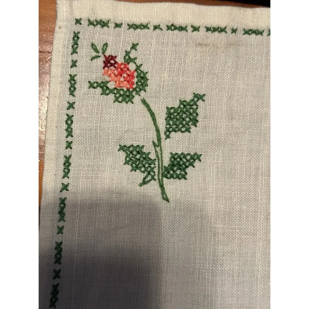 Vintage Rose‎  linen set, placemats,  napkins, coasters, embroidered linen